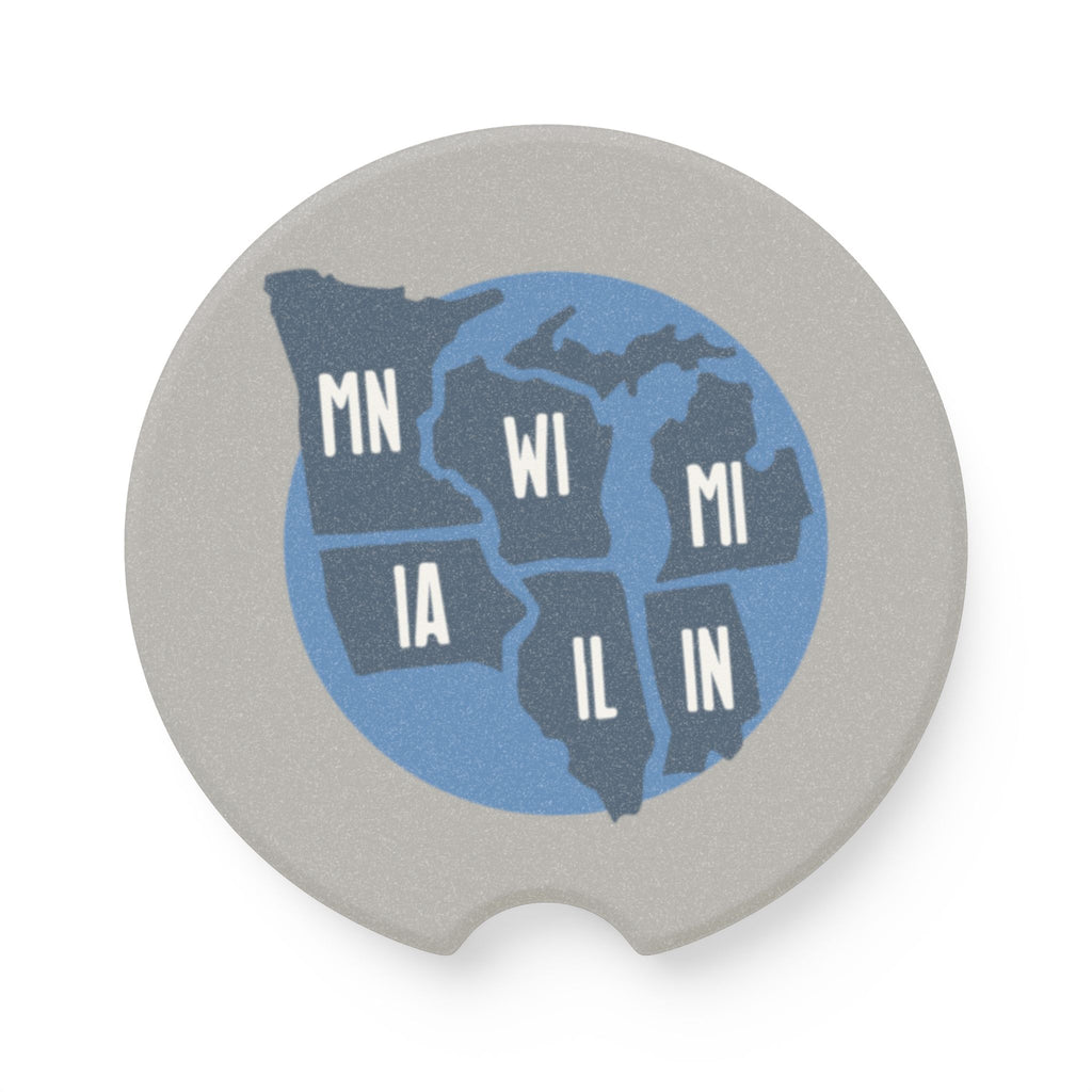 Great Lakes States Soapstone Car Coaster — MN WI MI IA IL IN Map Design