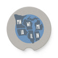 Great Lakes States Soapstone Car Coaster — MN WI MI IA IL IN Map Design