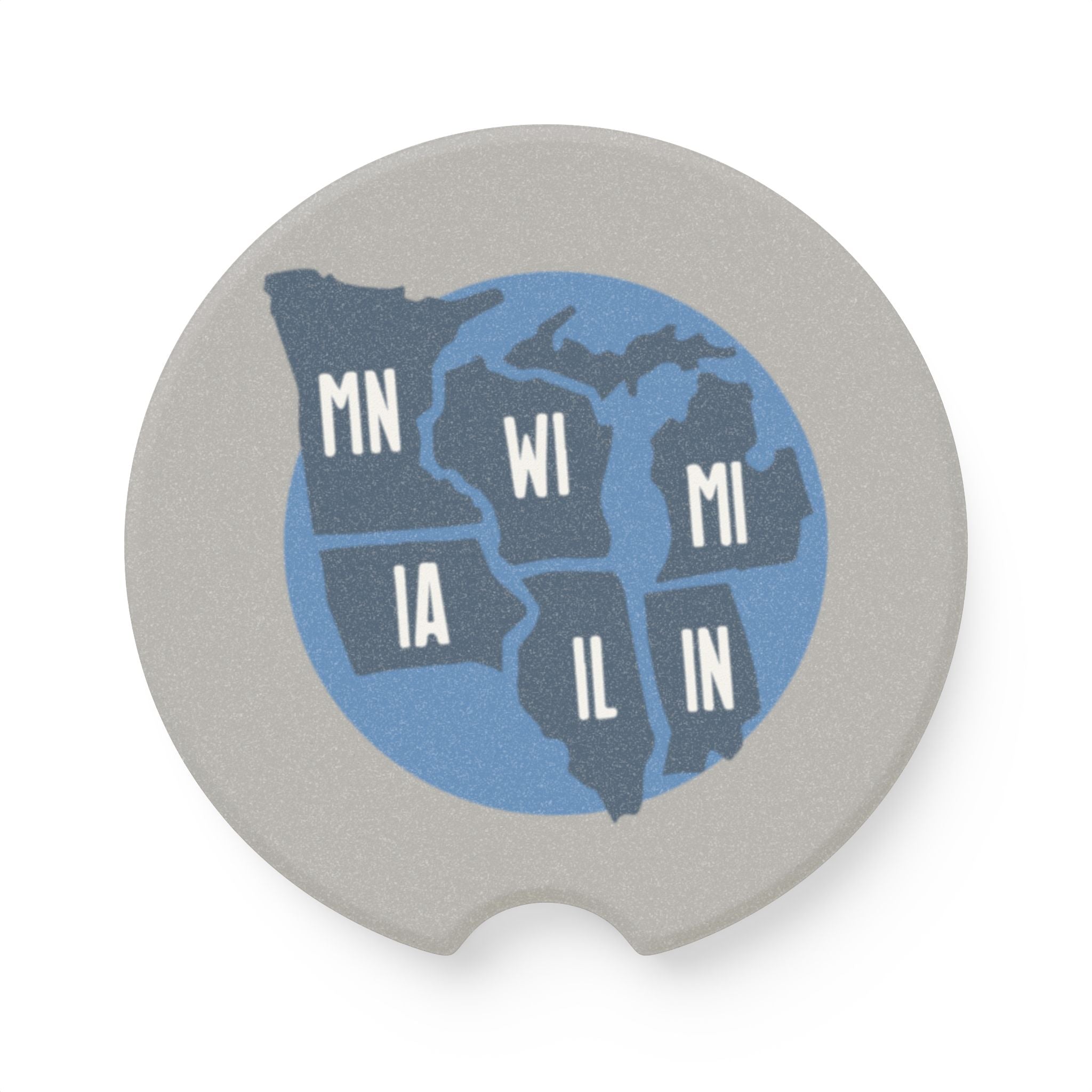 Great Lakes States Soapstone Car Coaster — MN WI MI IA IL IN Map Design