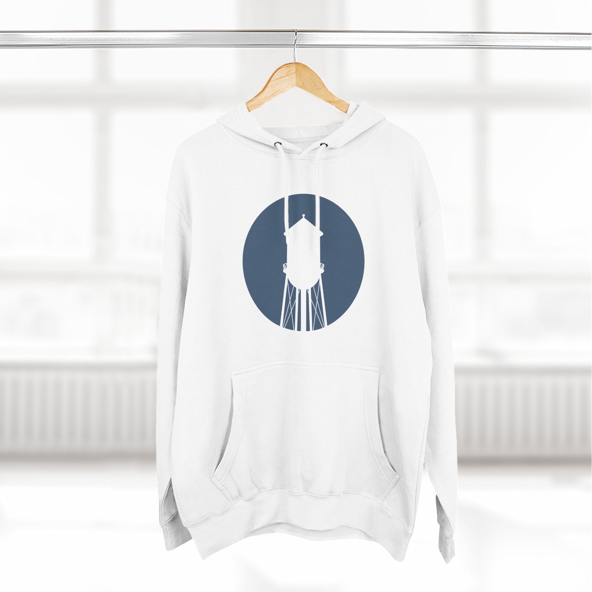 Water Tower Circle Hoodie — Minimalist Vintage Town Logo