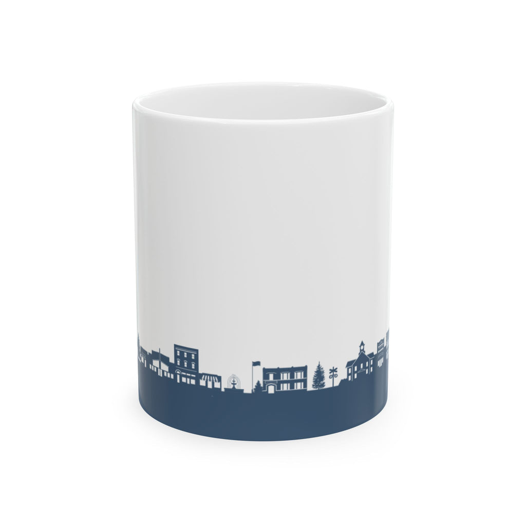 City Skyline Ceramic Mug — Blue Urban Nightscape Coffee Cup (11oz, 15oz)