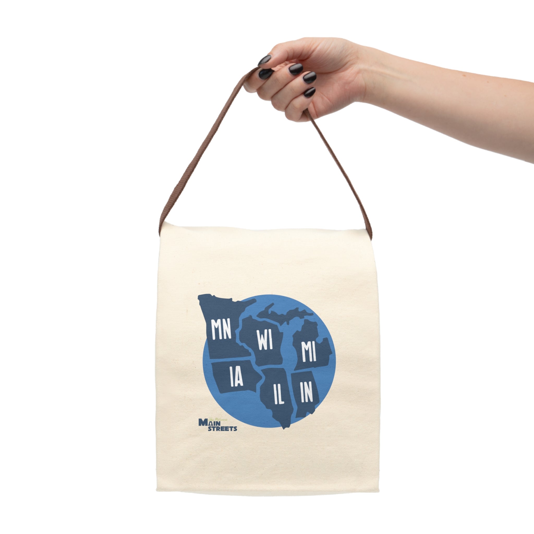 Canvas Lunch Bag — Midwest States Map Design (MN WI MI IA IL IN)