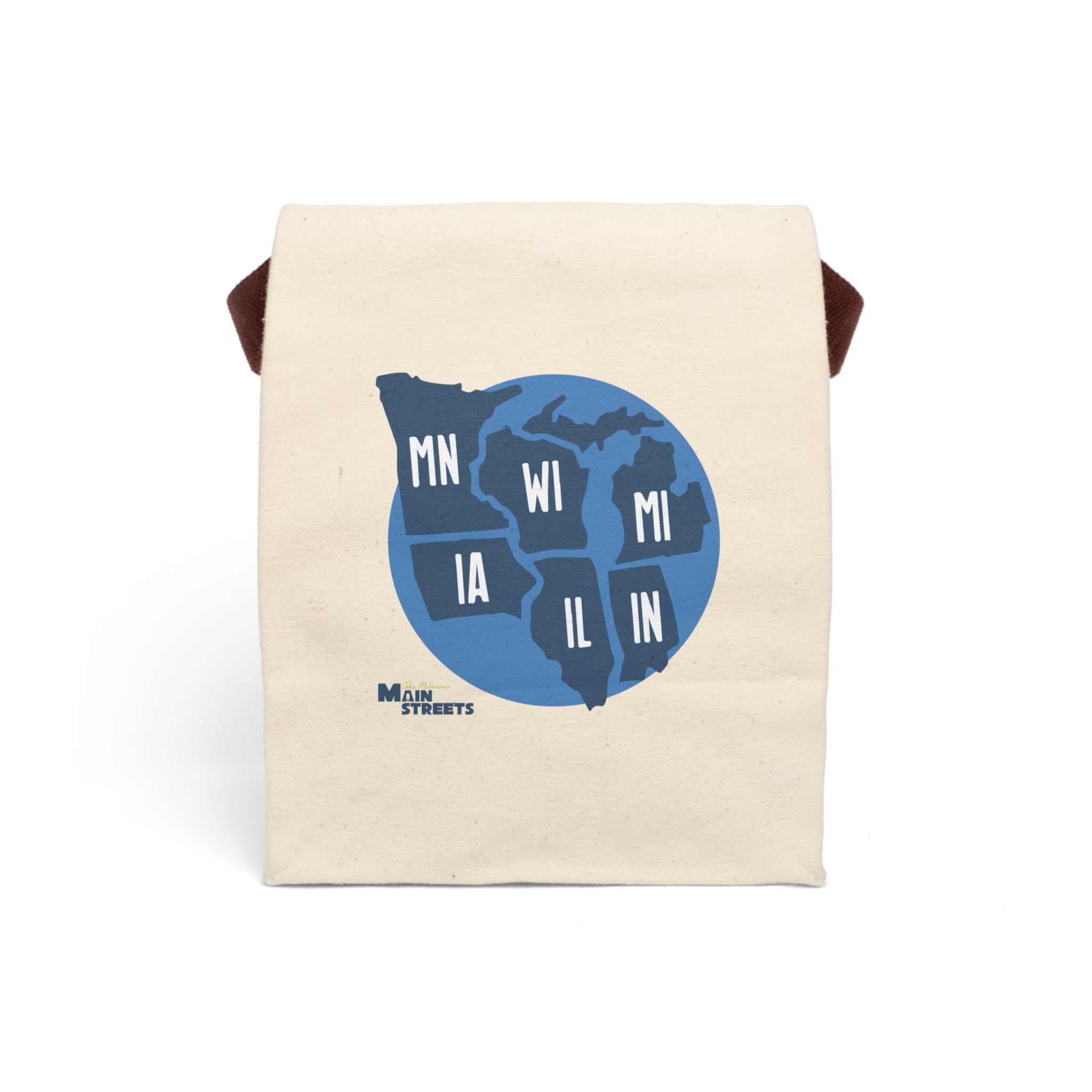 Canvas Lunch Bag — Midwest States Map Design (MN WI MI IA IL IN)