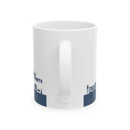 City Skyline Ceramic Mug — Blue Urban Nightscape Coffee Cup (11oz, 15oz)