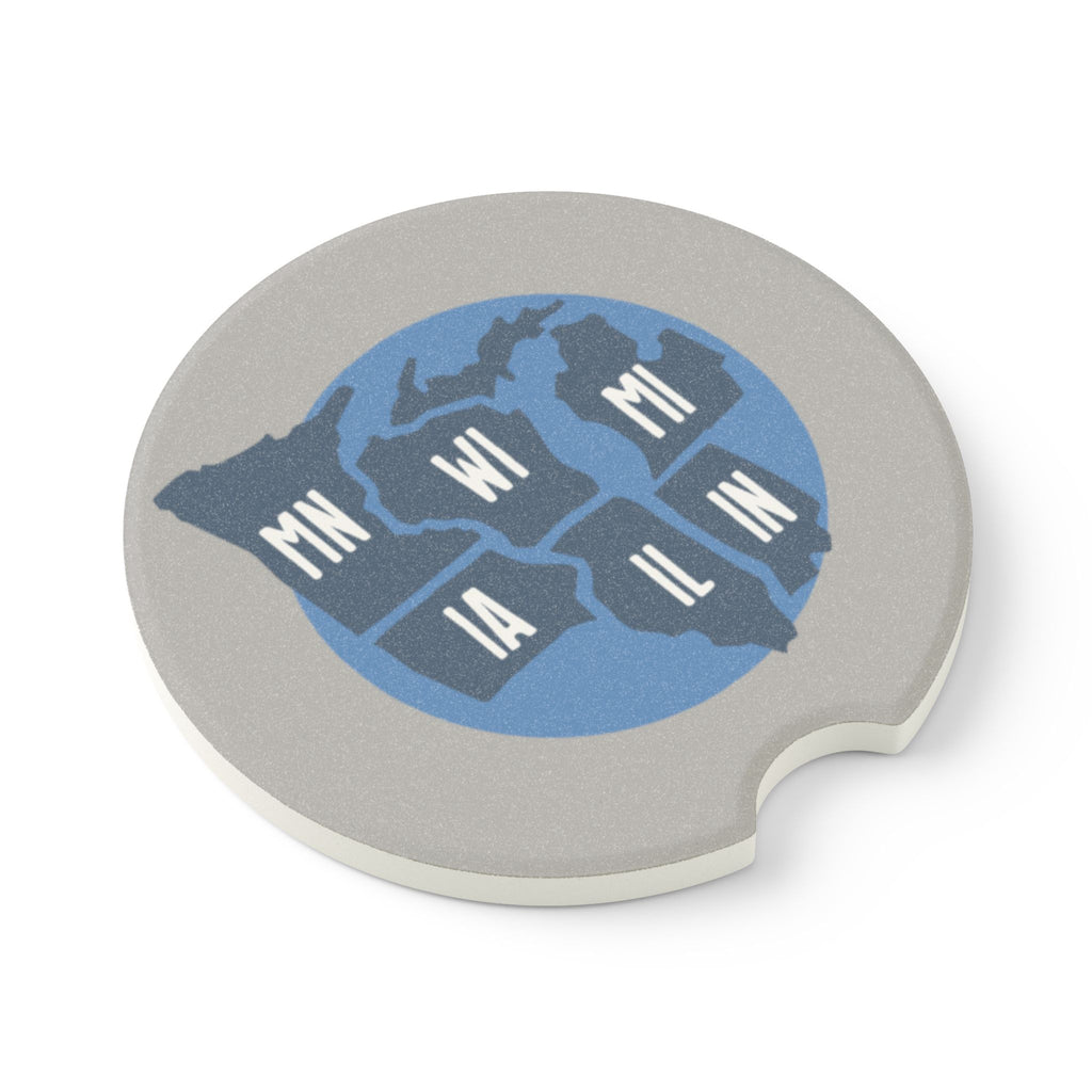 Great Lakes States Soapstone Car Coaster — MN WI MI IA IL IN Map Design