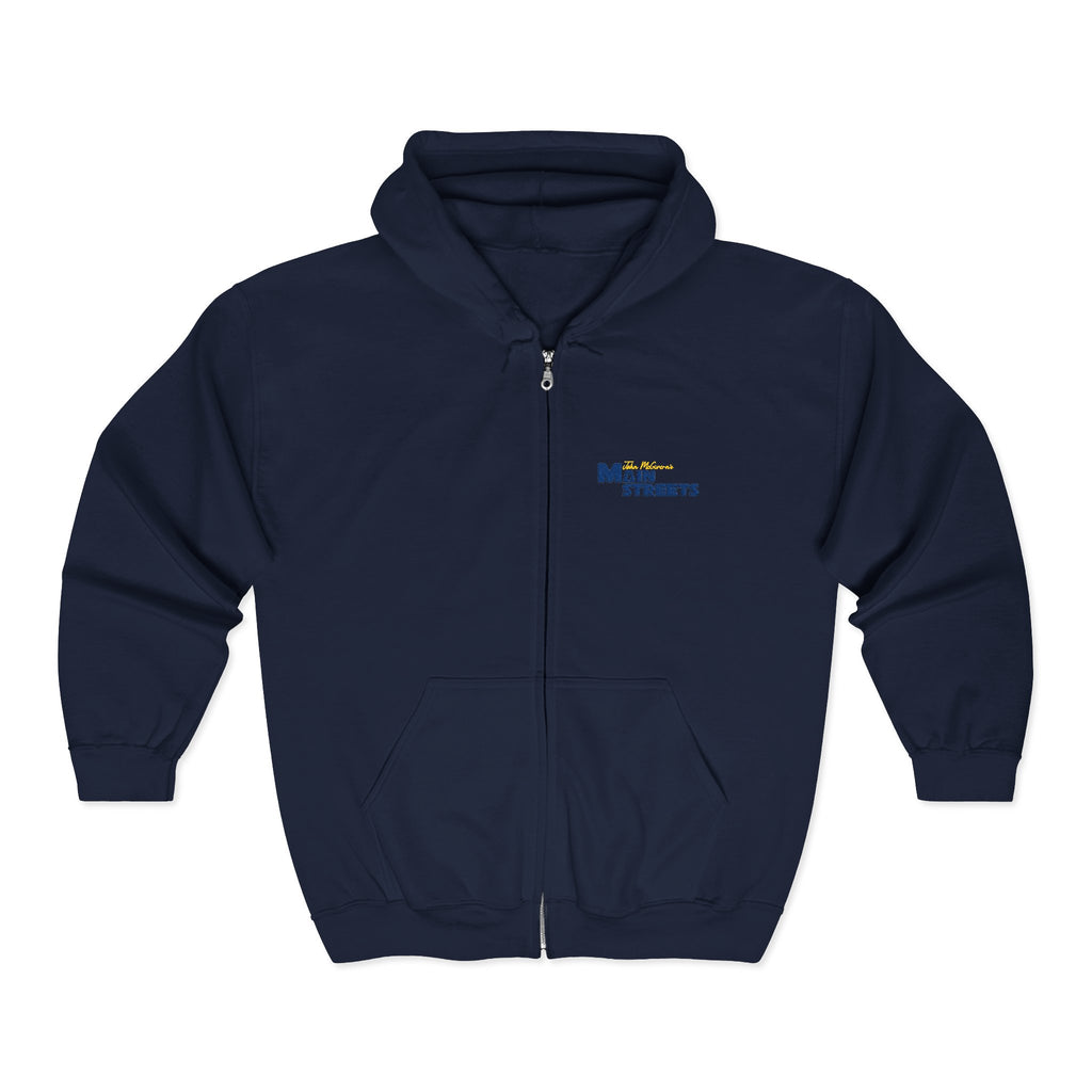 Navy Full-Zip Hoodie with Main Streets Logo