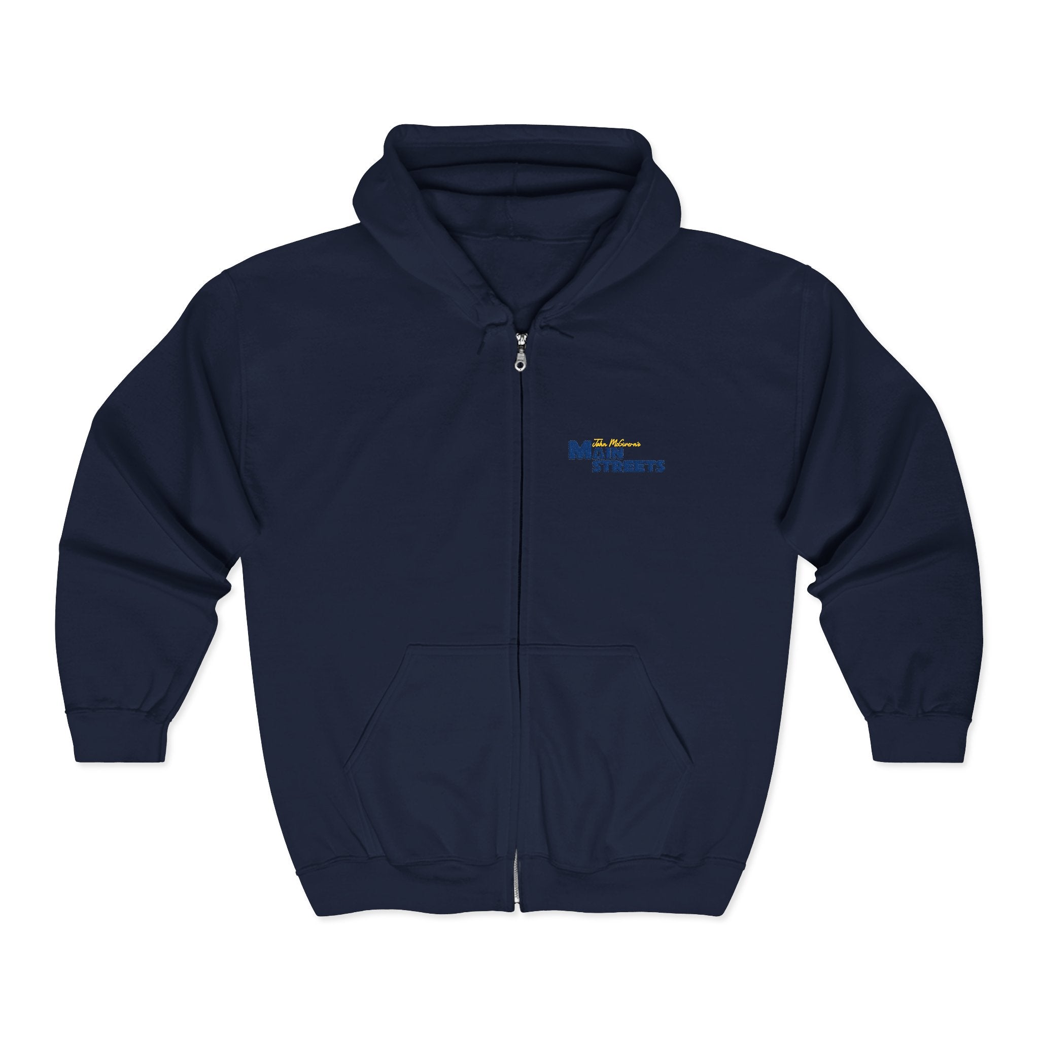 Navy Full-Zip Hoodie with Main Streets Logo