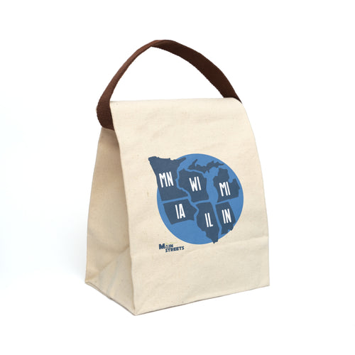 Canvas Lunch Bag — Midwest States Map Design (MN WI MI IA IL IN)