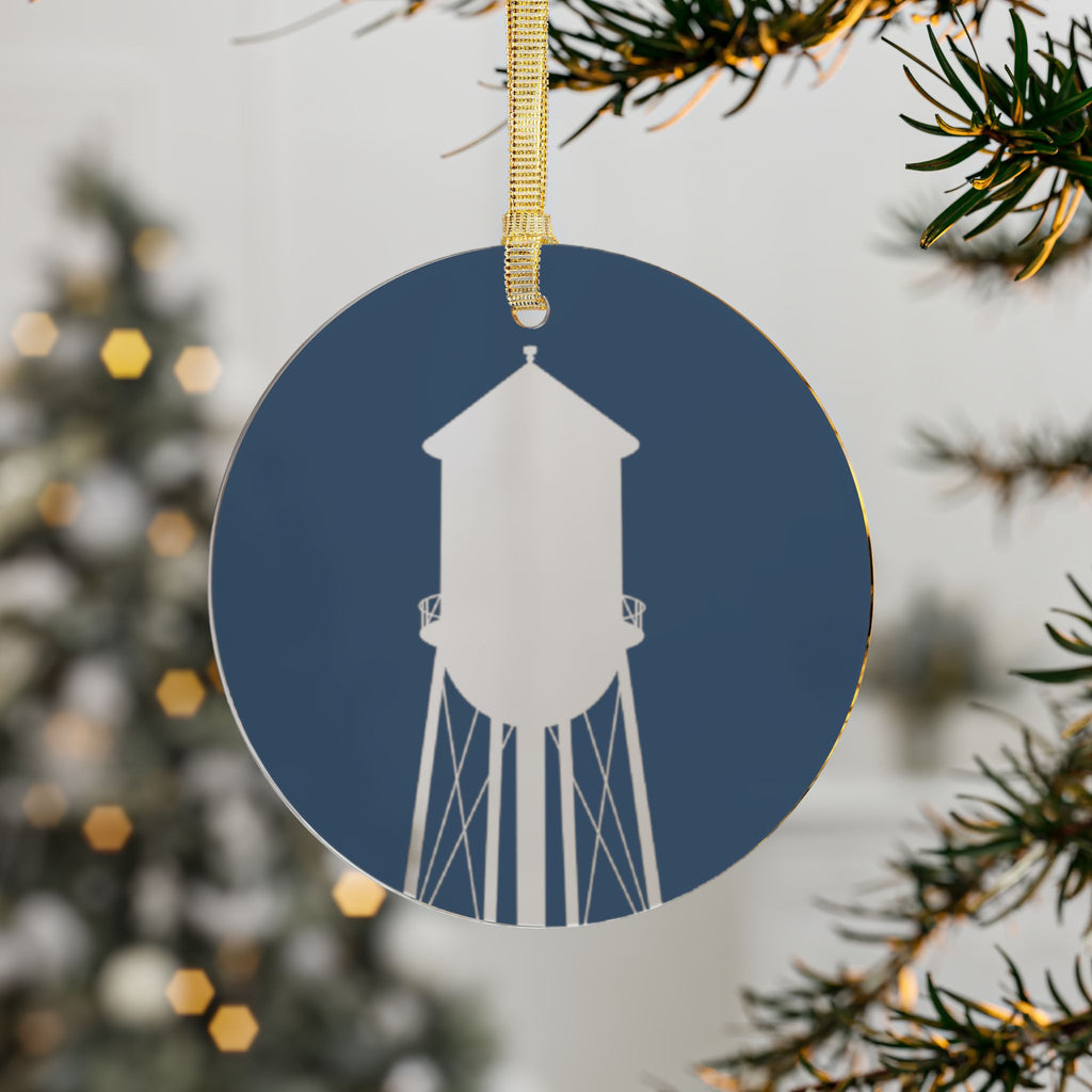 Water Tower Acrylic Ornament — Rustic Town Landmark Holiday Decoration