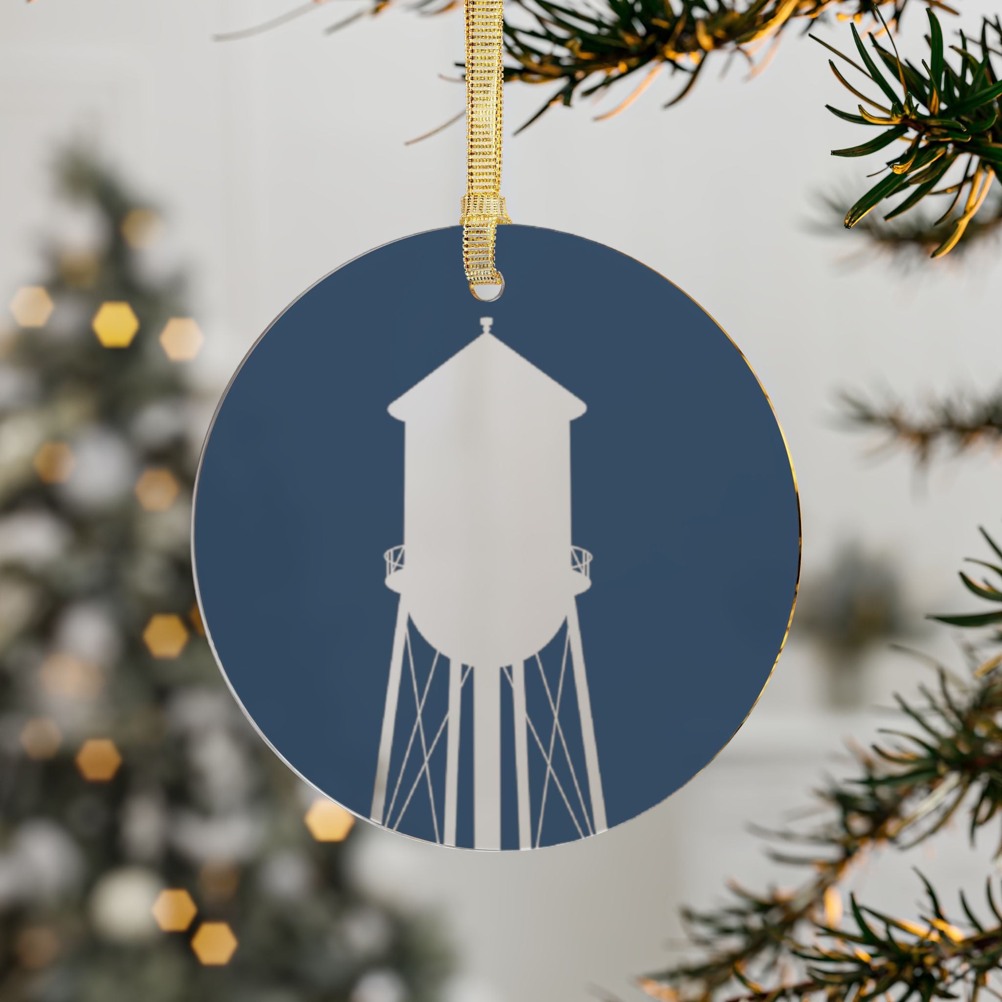 Water Tower Acrylic Ornament — Rustic Town Landmark Holiday Decoration