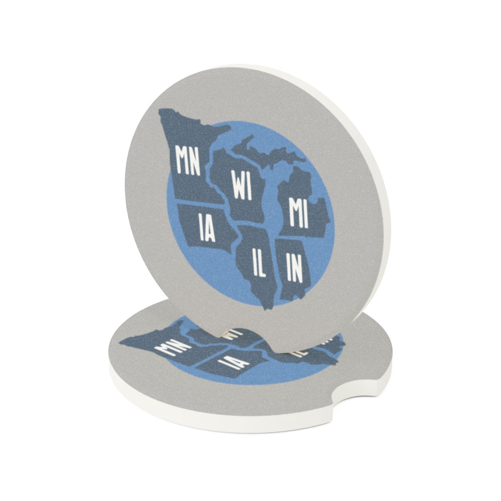 Great Lakes States Soapstone Car Coaster — MN WI MI IA IL IN Map Design